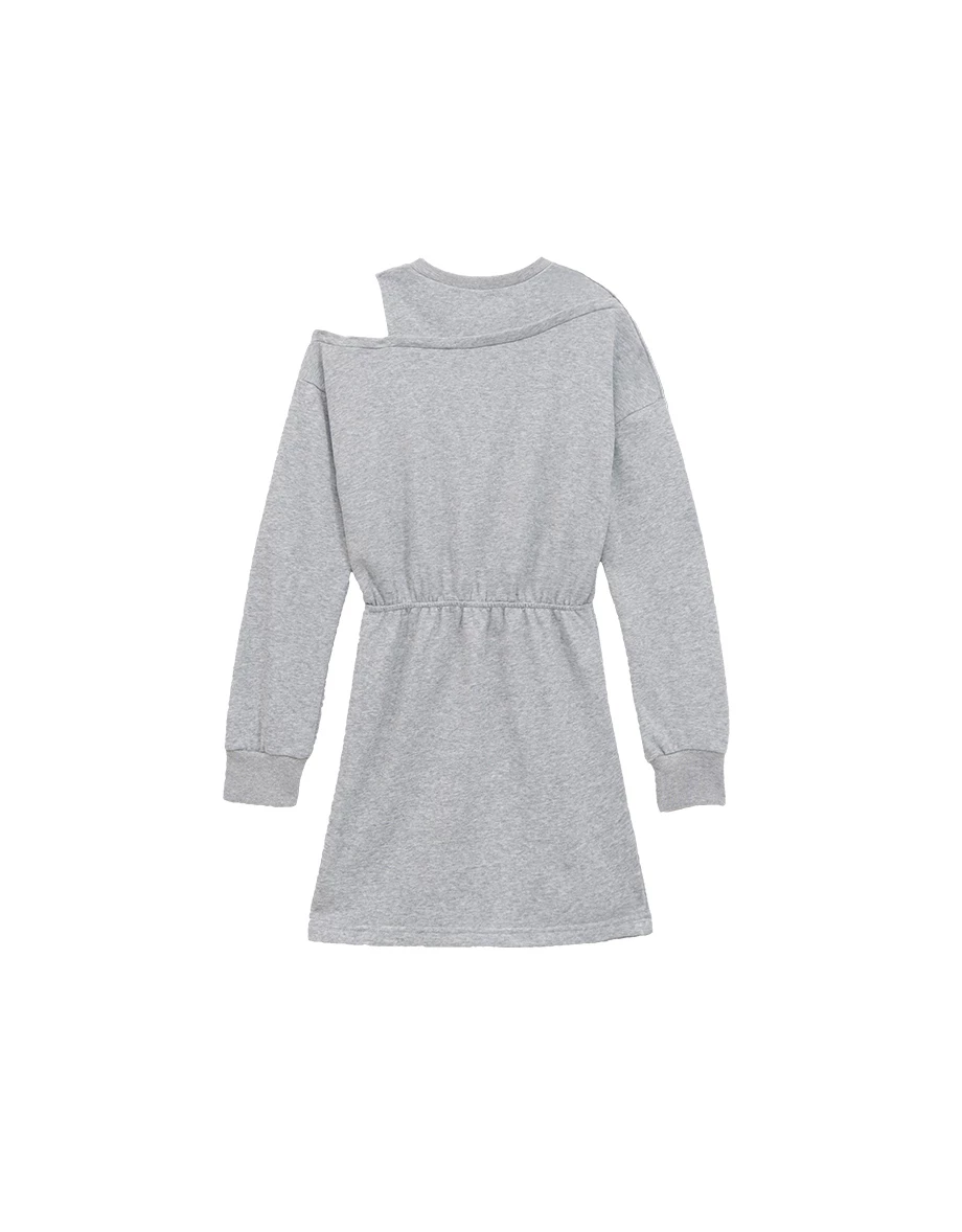 Asymmetric Shoulder Cut Out Cinched Waist Sweatshirt Mini Dress Asymmetric Shoulder Cut Out Cinched Waist Sweatshirt Mini Dress
