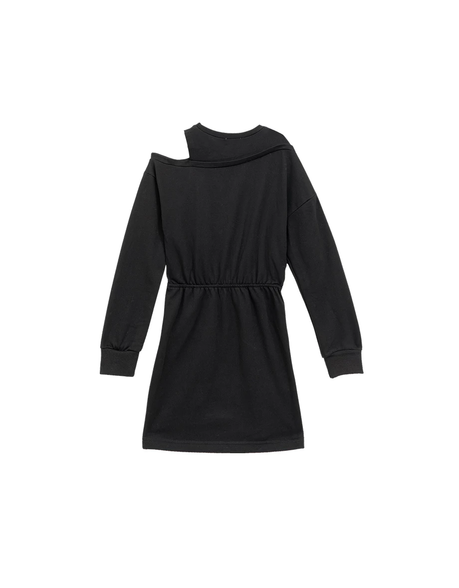 Asymmetric Shoulder Cut Out Cinched Waist Sweatshirt Mini Dress