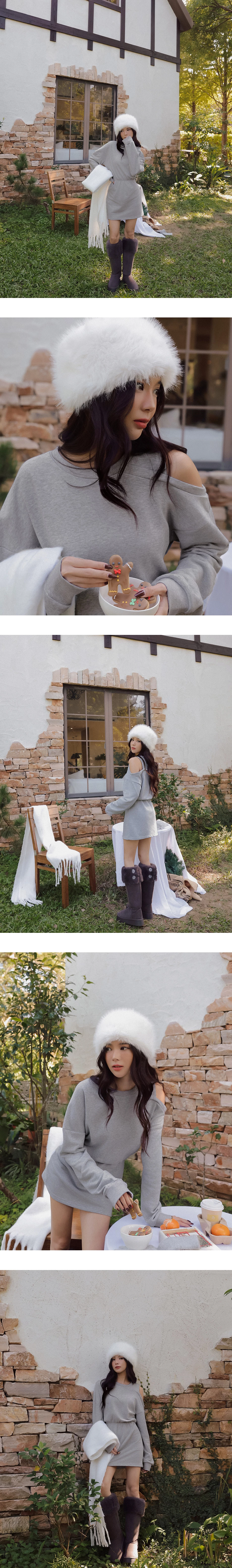 Asymmetric Shoulder Cut Out Cinched Waist Sweatshirt Mini Dress