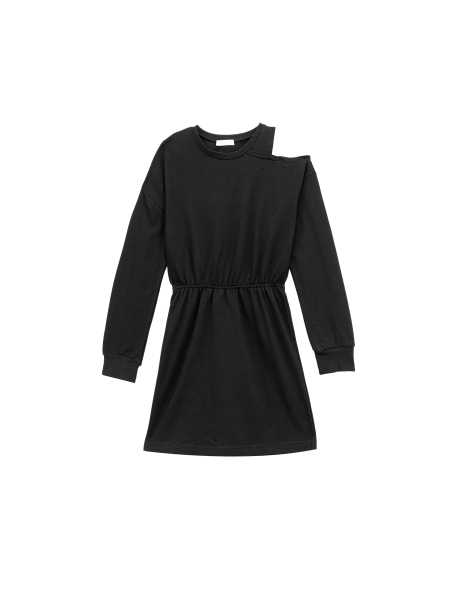 Asymmetric Shoulder Cut Out Cinched Waist Sweatshirt Mini Dress