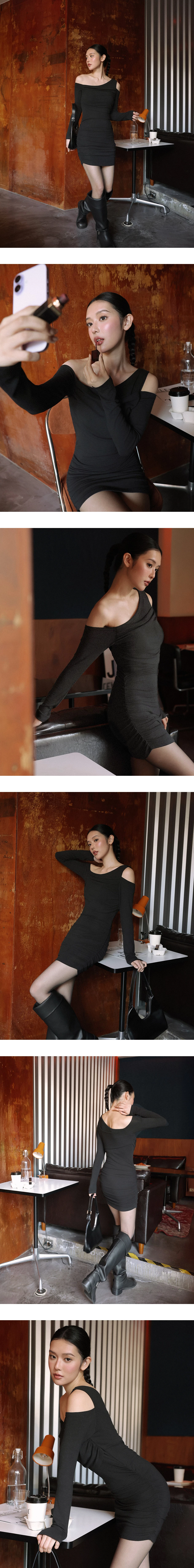 One Shoulder Cutout Ruched Bodycon Padded Mini Dress