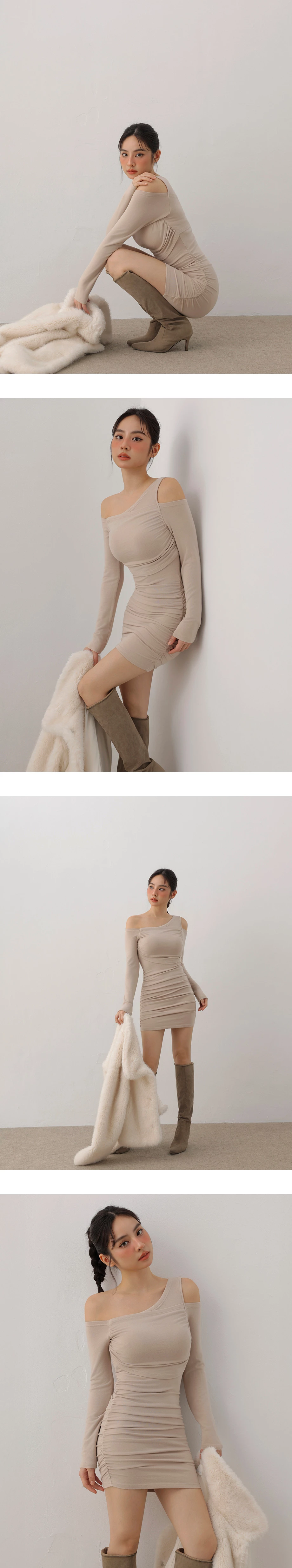 One Shoulder Cutout Ruched Bodycon Padded Mini Dress