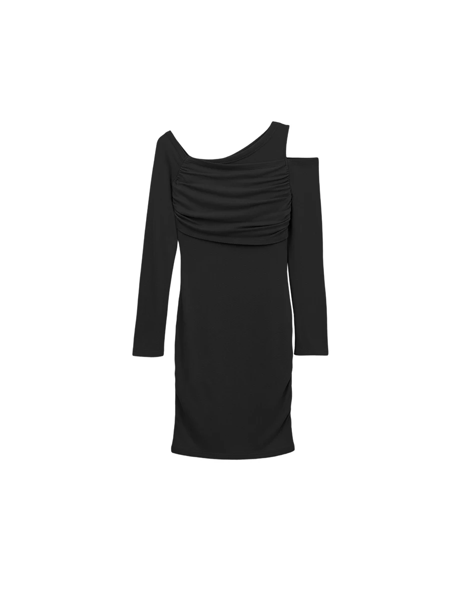 One Shoulder Cutout Ruched Bodycon Padded Mini Dress