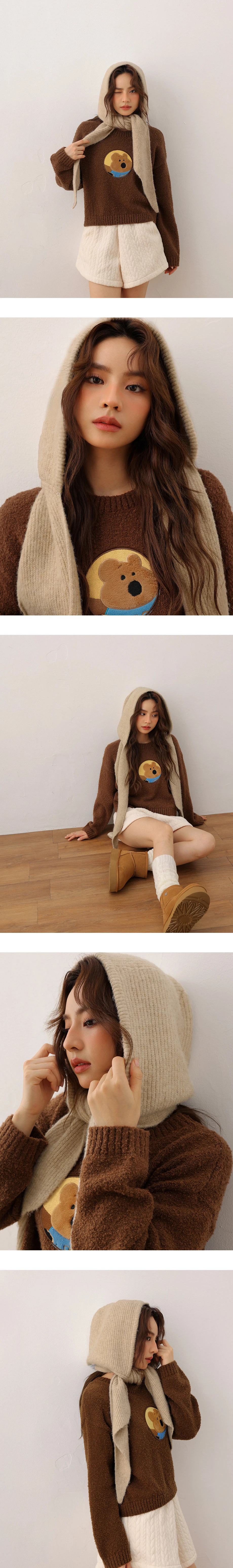 【DINOTAENG】Cable Knit Hooded Scarf 【DINOTAENG】Cable Knit Hooded Scarf