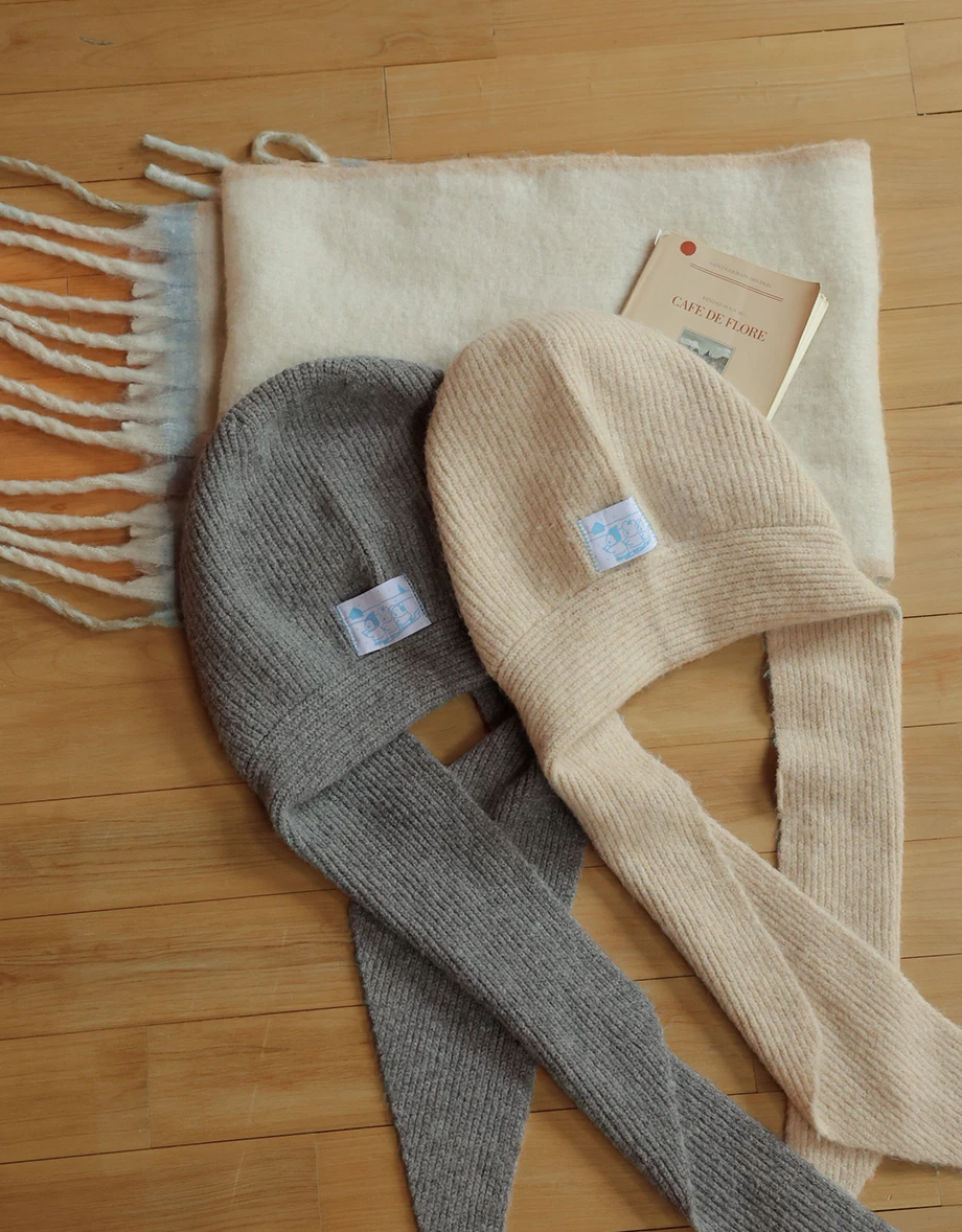 【DINOTAENG】Cable Knit Hooded Scarf 【DINOTAENG】Cable Knit Hooded Scarf