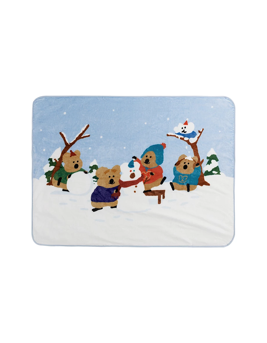 【DINOTAENG】QUOKKA Family Snow Season Plush Throw Blanket