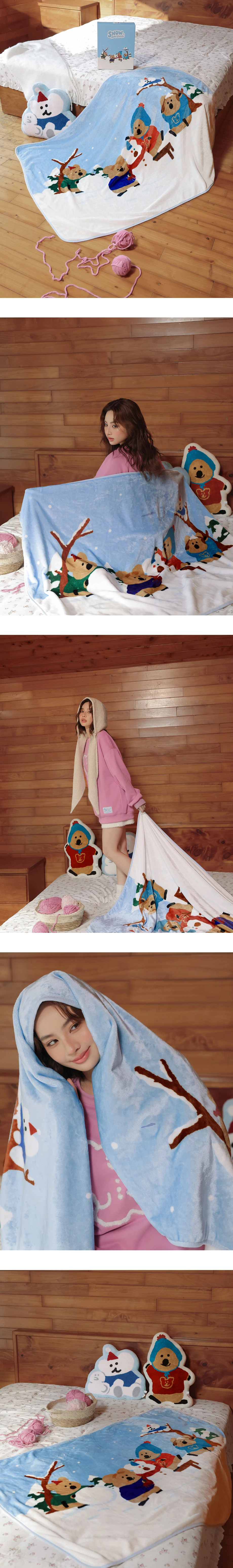 【DINOTAENG】QUOKKA Family Snow Season Plush Throw Blanket