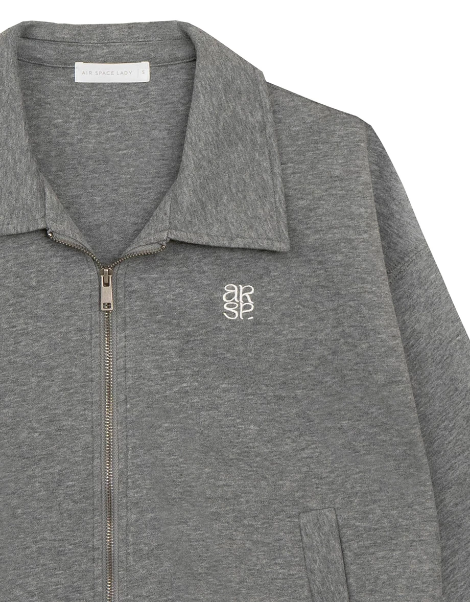 【Ling Cheng Design】Oversized Collar Zip Up Jacket with AIR SPACE Logo Embroidered