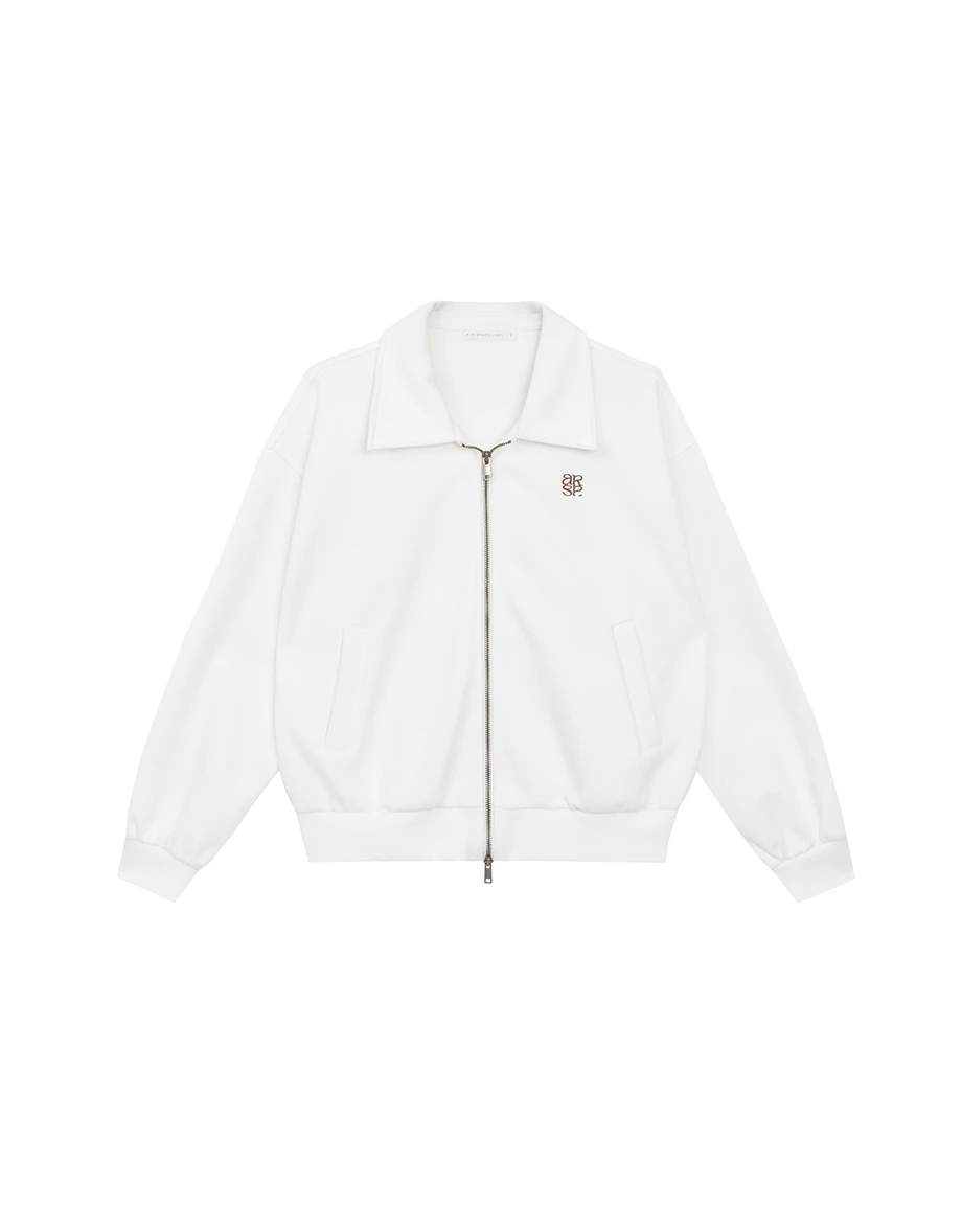 【Ling Cheng Design】Oversized Collar Zip Up Jacket with AIR SPACE Logo Embroidered