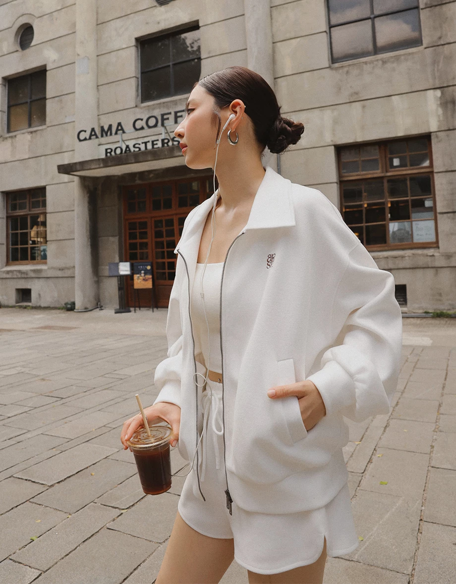 【Ling Cheng Design】Oversized Collar Zip Up Jacket with AIR SPACE Logo Embroidered
