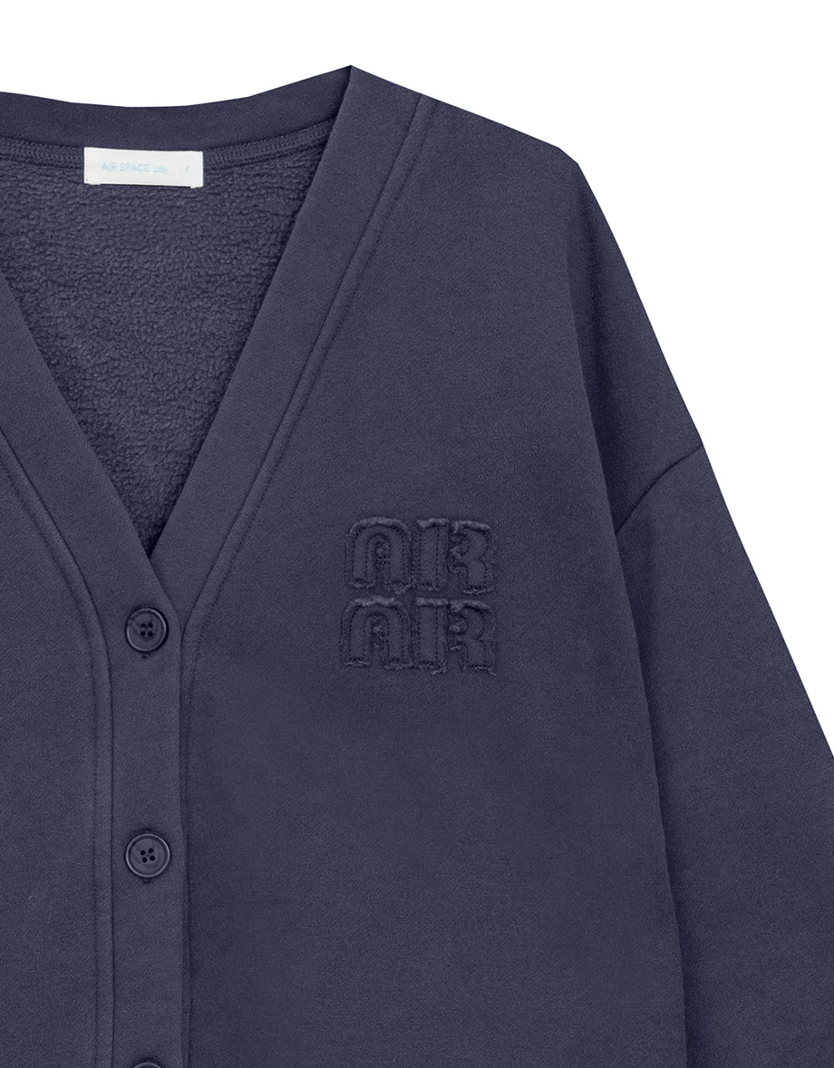 Oversized Fleece Cardigan Jacket with AIR SPACE Logo Embroidery