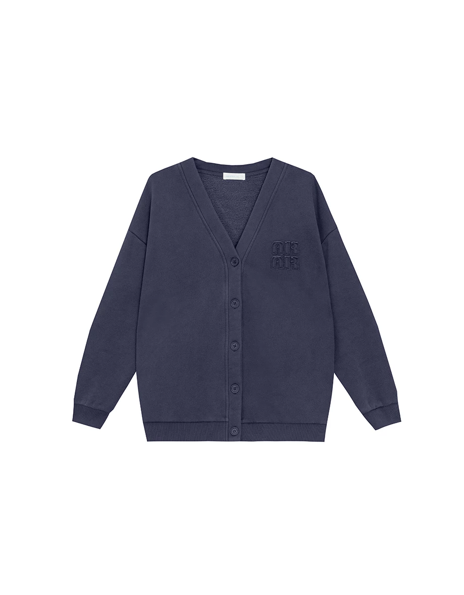 Oversized Fleece Cardigan Jacket with AIR SPACE Logo Embroidery