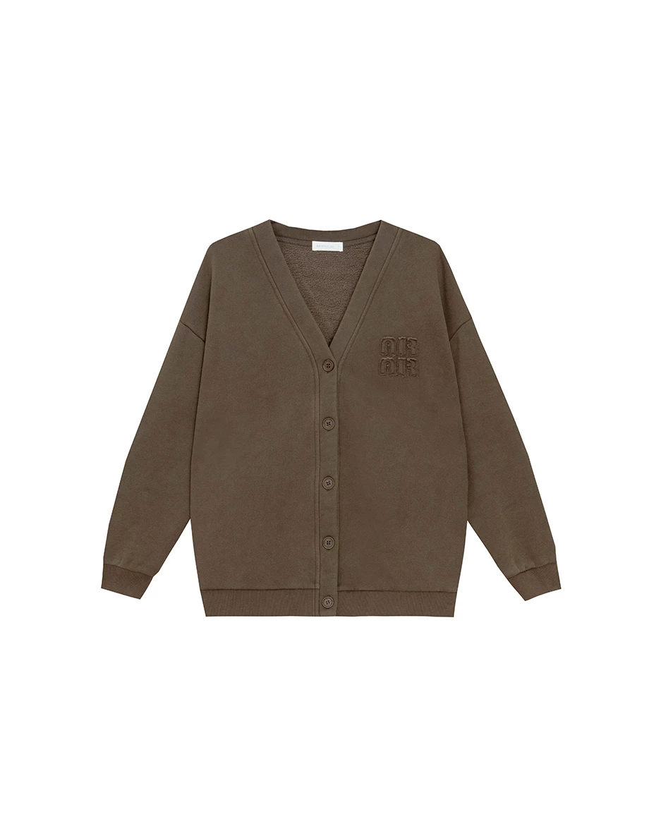 Oversized Fleece Cardigan Jacket with AIR SPACE Logo Embroidery