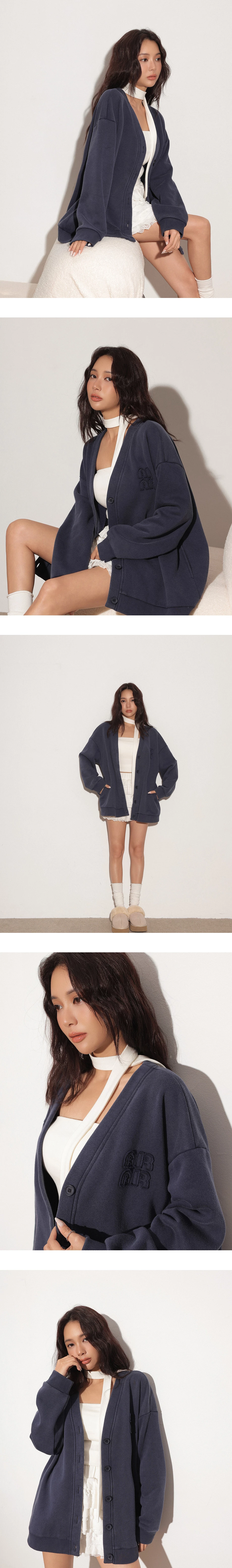 Oversized Fleece Cardigan Jacket with AIR SPACE Logo Embroidery