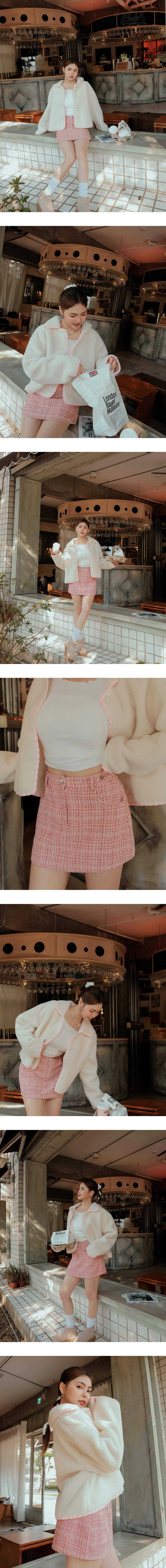 Contrast Trim Button Down Fluffy Crop Jacket