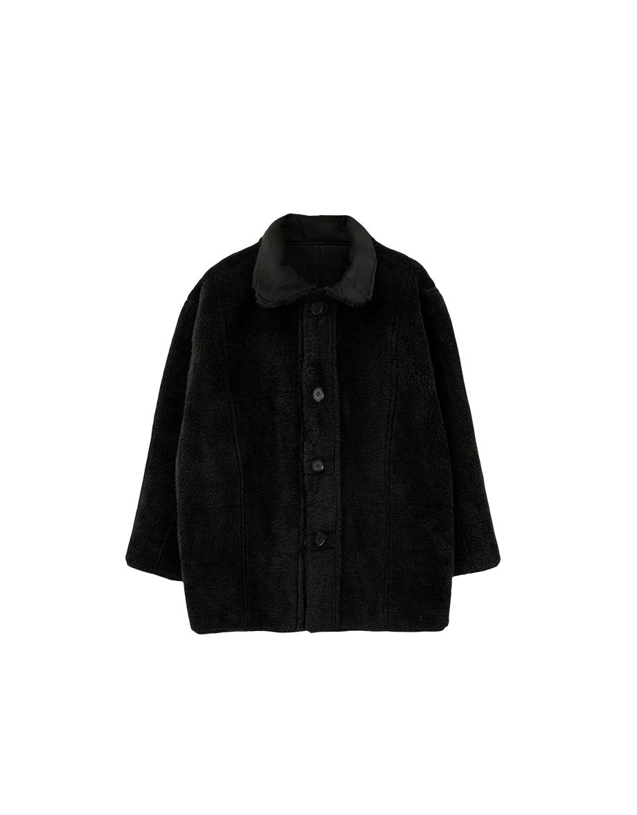 Oversized Reversible Faux Suede Shearling Jacket Oversized Reversible Faux Suede Shearling Jacket