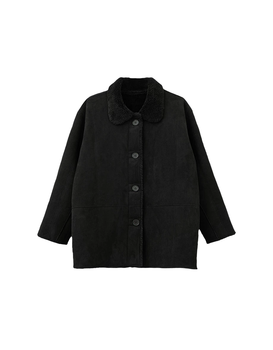 Oversized Reversible Faux Suede Shearling Jacket Oversized Reversible Faux Suede Shearling Jacket