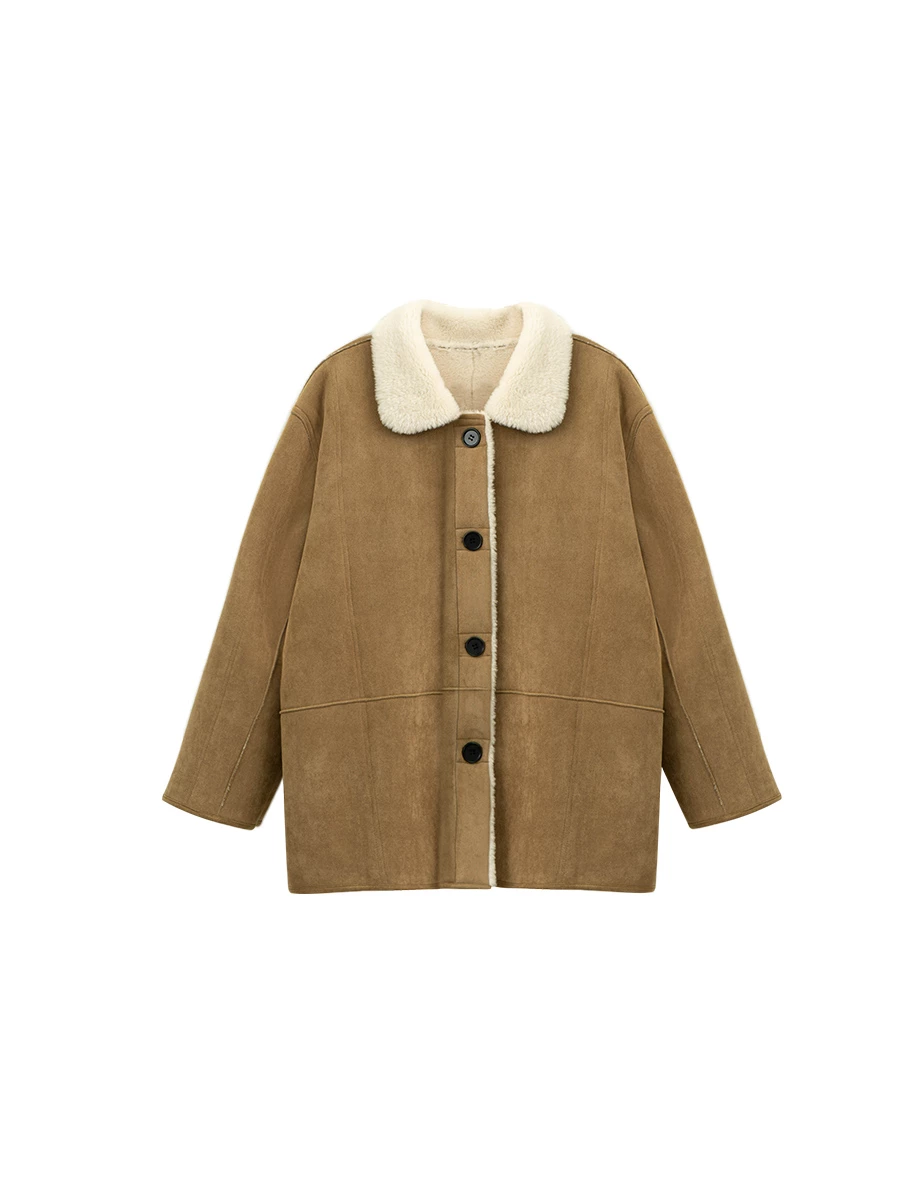 Oversized Reversible Faux Suede Shearling Jacket