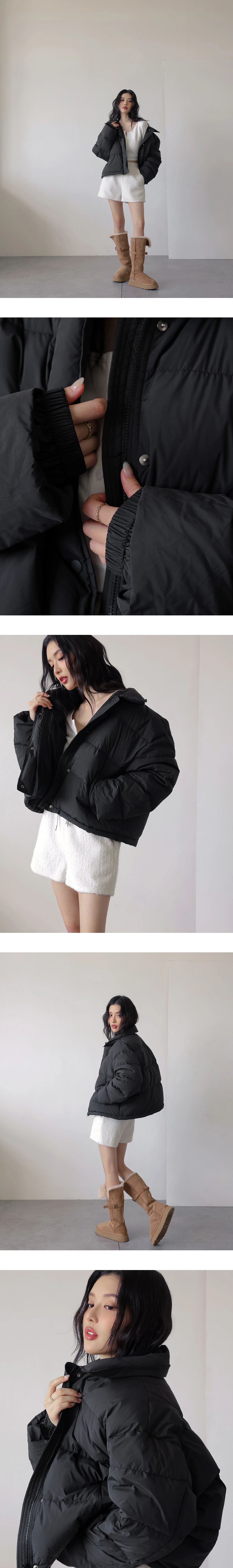 Stand Collar Short Puffer Jacket with Snap Buttons Stand Collar Short Puffer Jacket with Snap Buttons