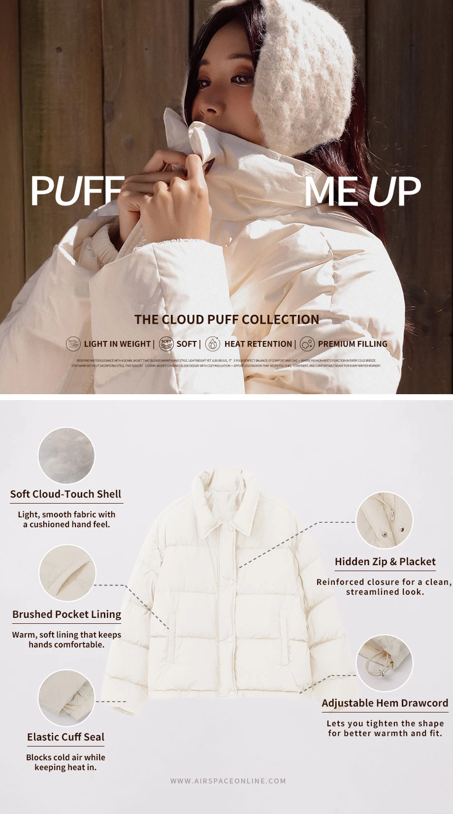 Stand Collar Short Puffer Jacket with Snap Buttons Stand Collar Short Puffer Jacket with Snap Buttons