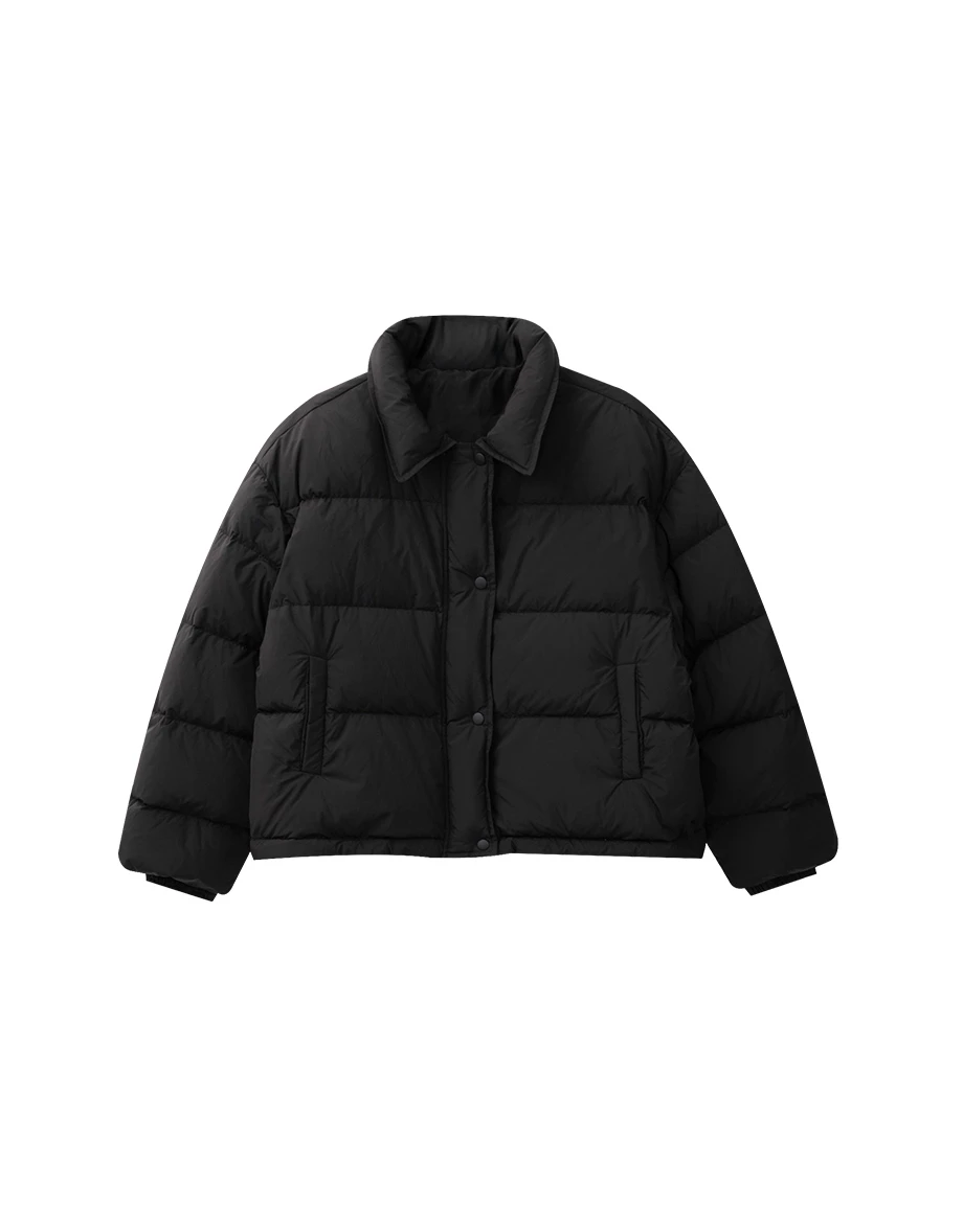 Stand Collar Short Puffer Jacket with Snap Buttons Stand Collar Short Puffer Jacket with Snap Buttons