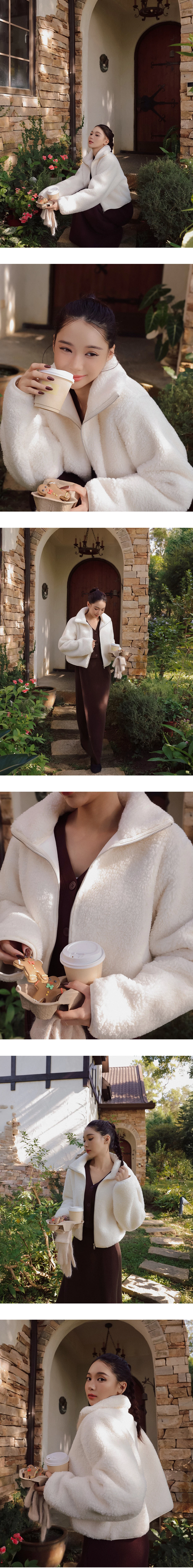 Fluffy Faux Fur High Collar Zip Up Cropped Jacket