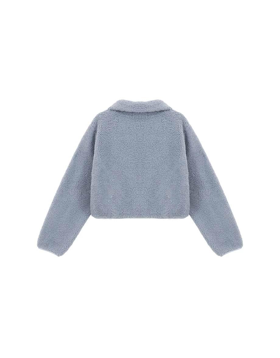 Fluffy Faux Fur High Collar Zip Up Cropped Jacket