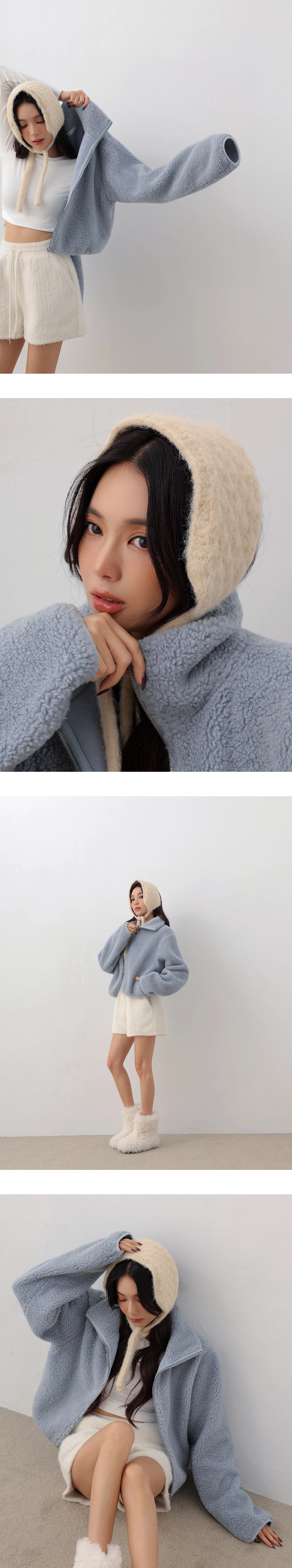 Fluffy Faux Fur High Collar Zip Up Cropped Jacket