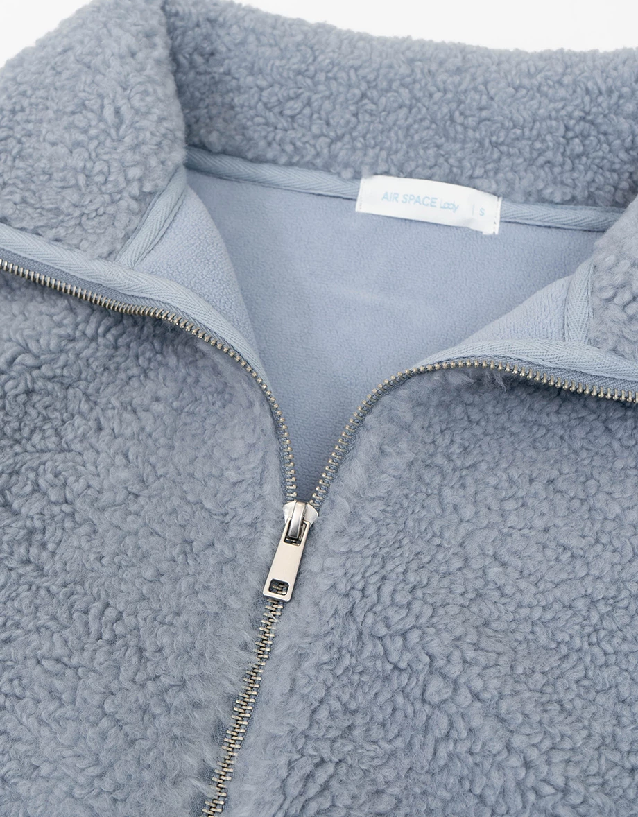 Fluffy Faux Fur High Collar Zip Up Cropped Jacket