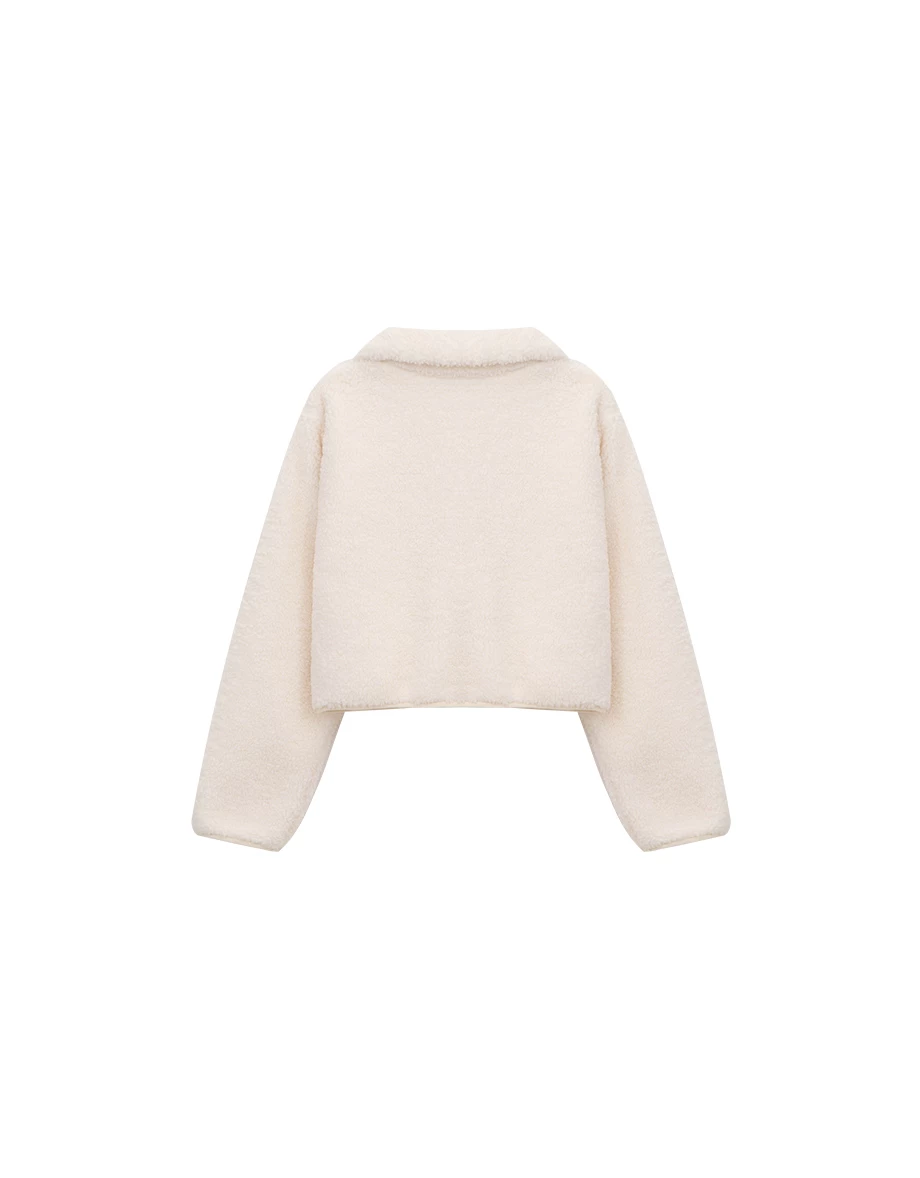 Fluffy Faux Fur High Collar Zip Up Cropped Jacket