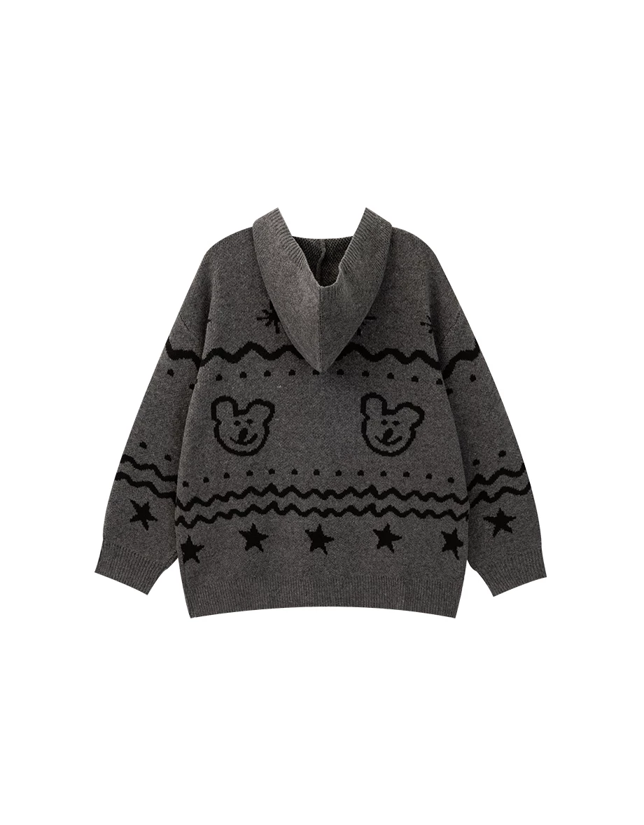 【DINOTAENG】Knit Pattern Hooded Cardigan Jacket 【DINOTAENG】Knit Pattern Hooded Cardigan Jacket