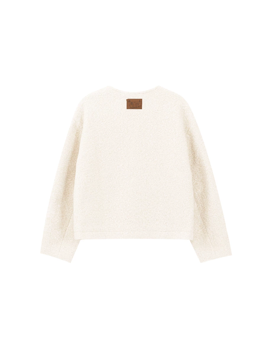 【DINOTAENG】Round Neck Tweed Jacket With Pocket 【DINOTAENG】Round Neck Tweed Jacket With Pocket