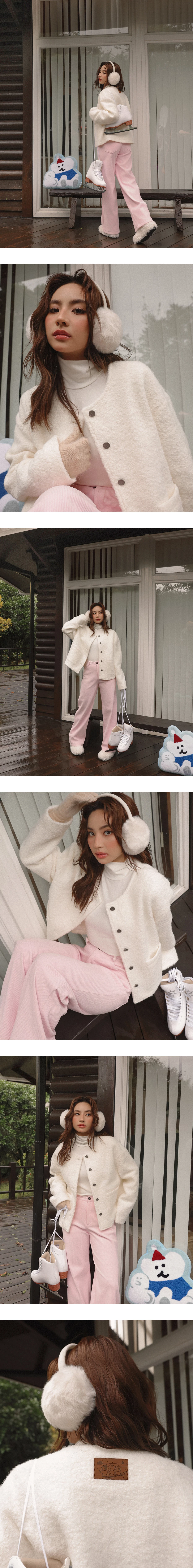 【DINOTAENG】Round Neck Tweed Jacket With Pocket 【DINOTAENG】Round Neck Tweed Jacket With Pocket