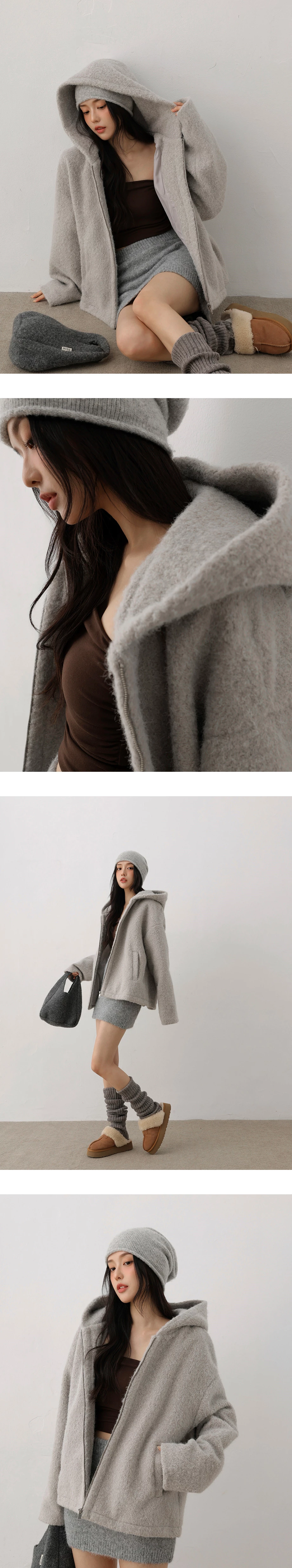 Oversized Zip Up Hooded Sherpa Jacket