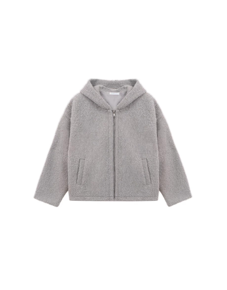 Oversized Zip Up Hooded Sherpa Jacket