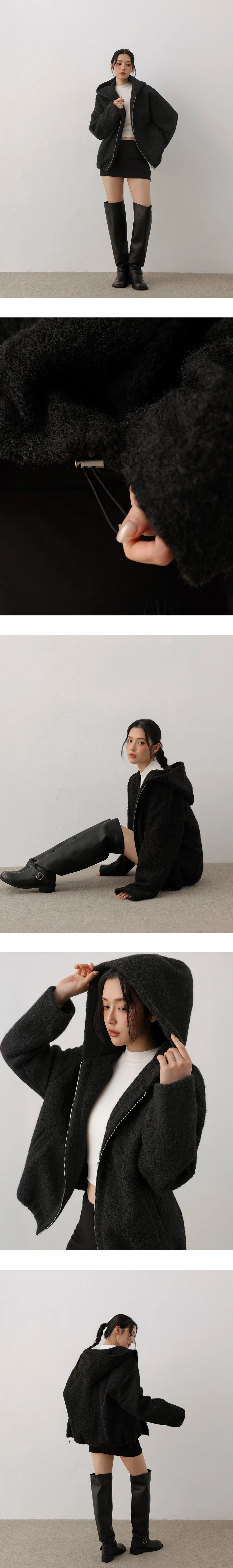 Oversized Zip Up Hooded Sherpa Jacket