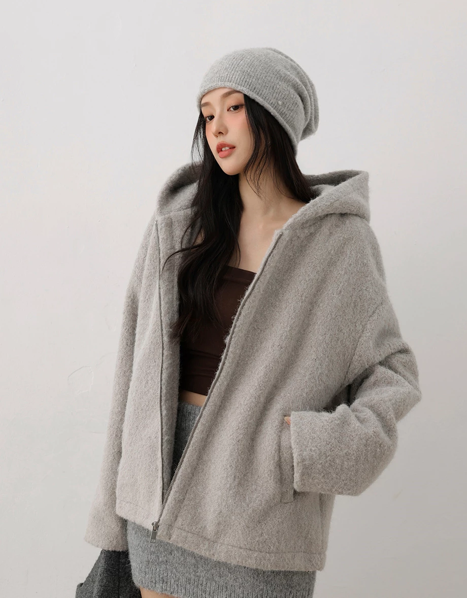 Oversized Zip Up Hooded Sherpa Jacket