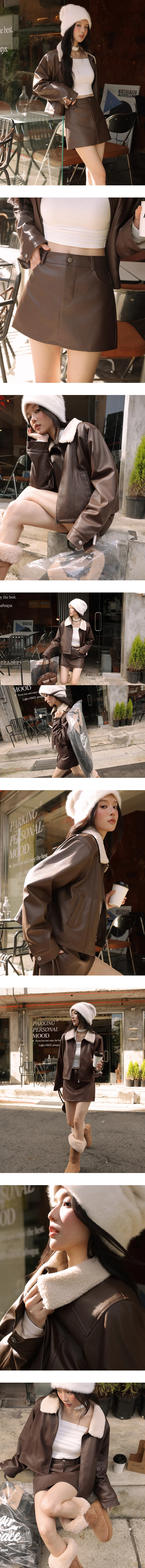 Fleece Lined Cropped Faux Leather Jacket with Fur Collar