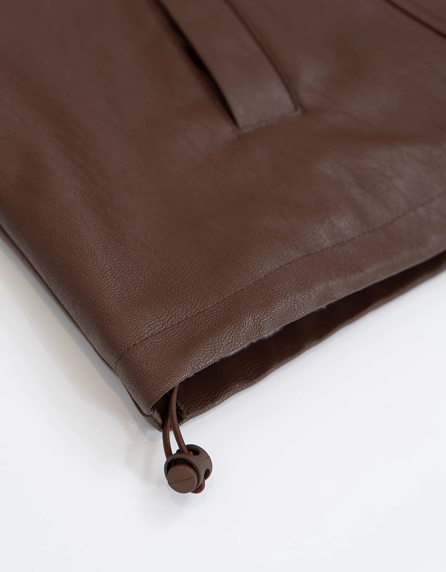 Fleece Lined Cropped Faux Leather Jacket with Fur Collar