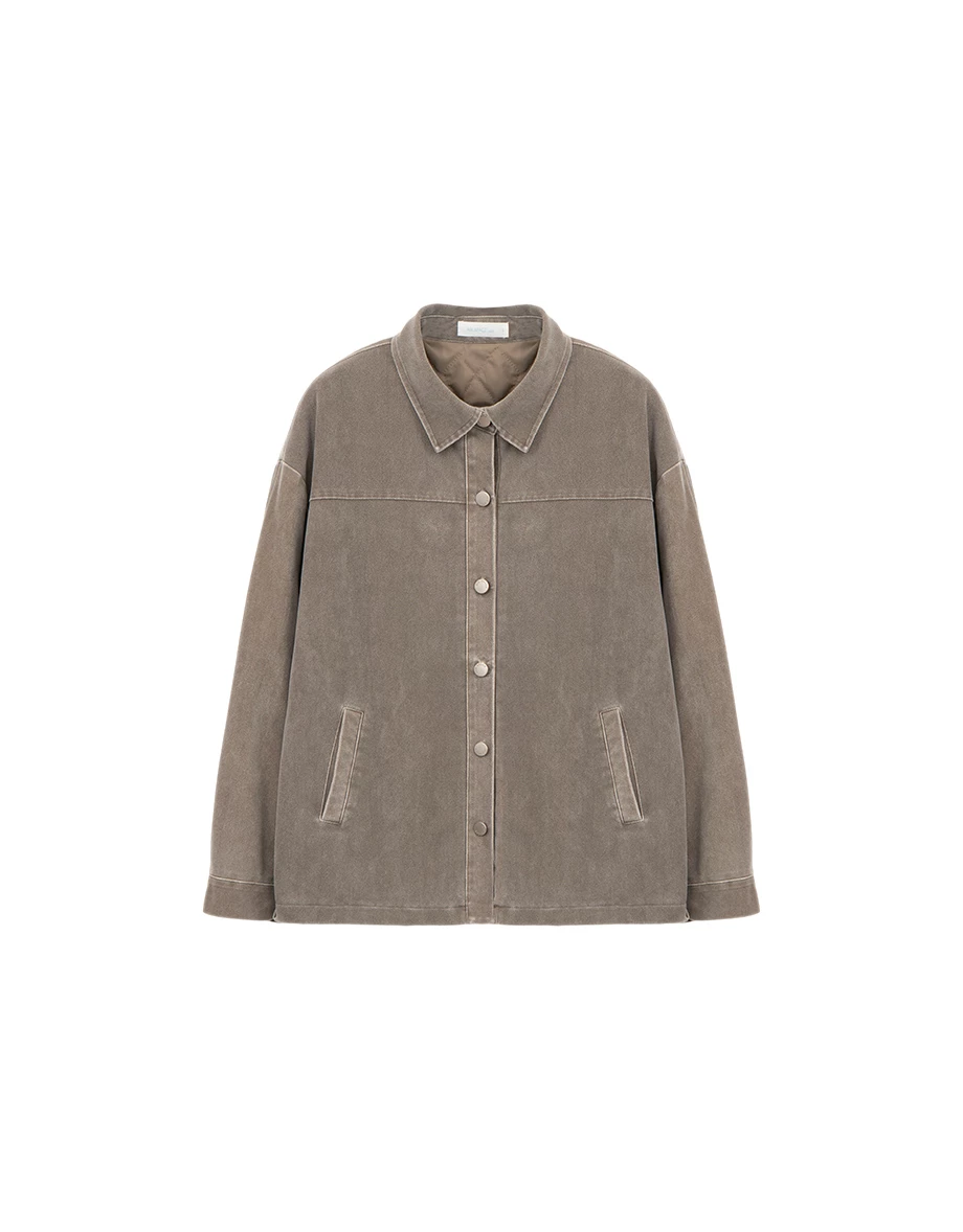 Quilt Lined Oversized Cargo Shirt Jacket with Snap Buttons