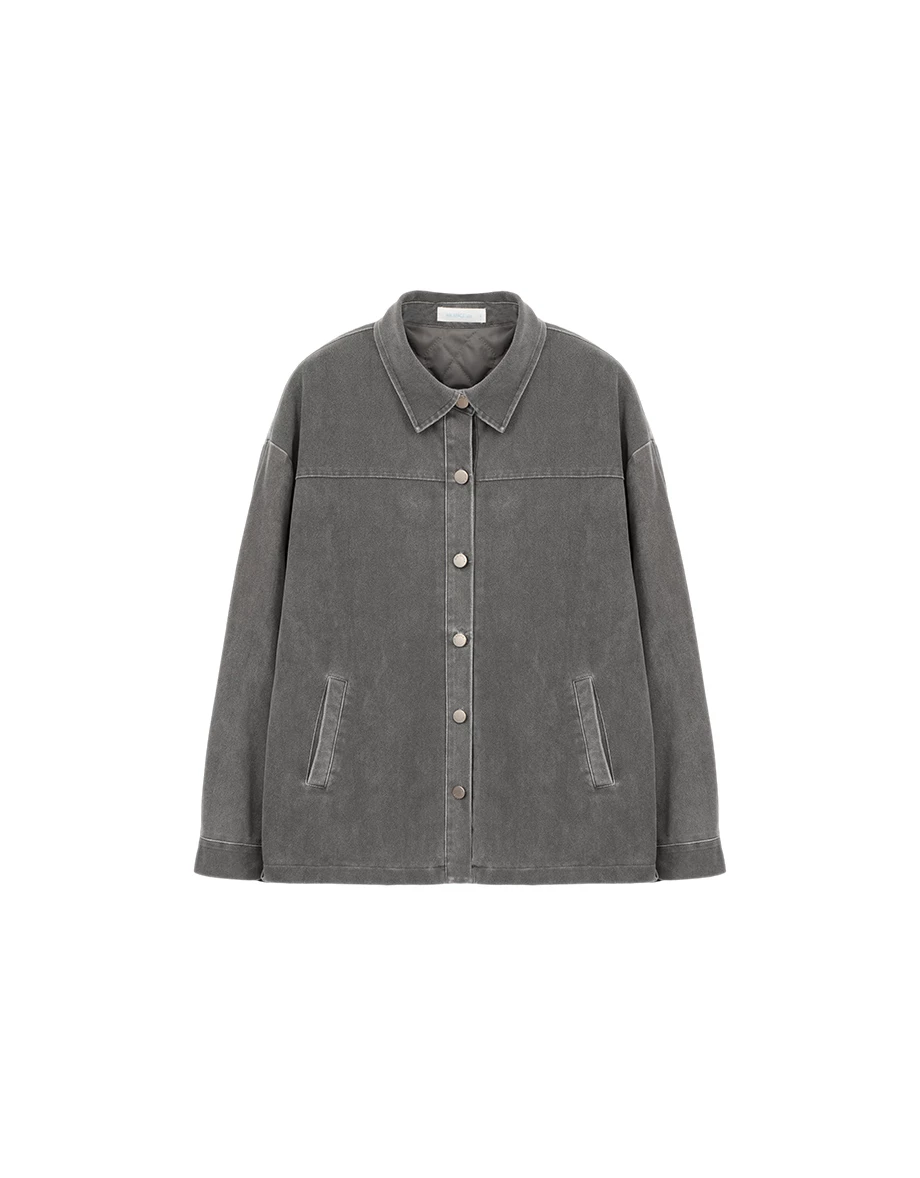 Quilt Lined Oversized Cargo Shirt Jacket with Snap Buttons