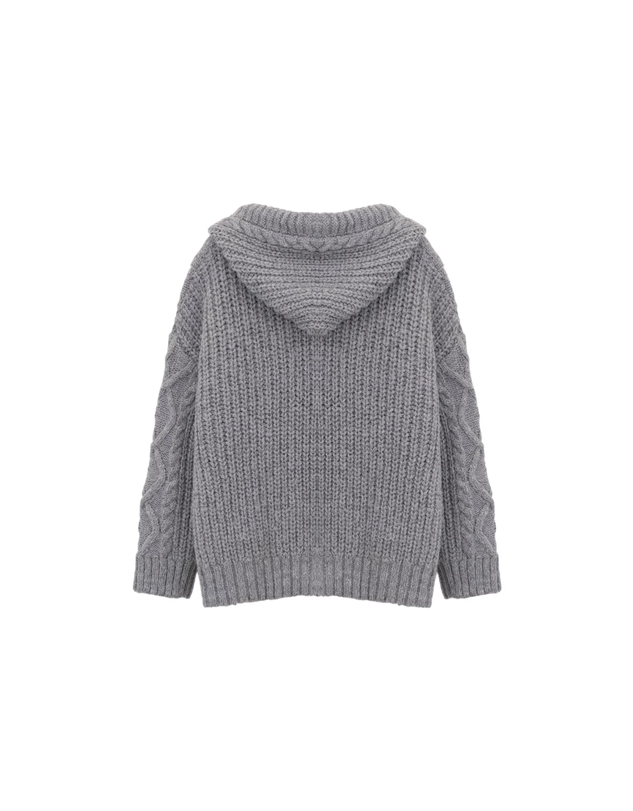 Oversized Hooded Cable Knit Button Front Cardigan
