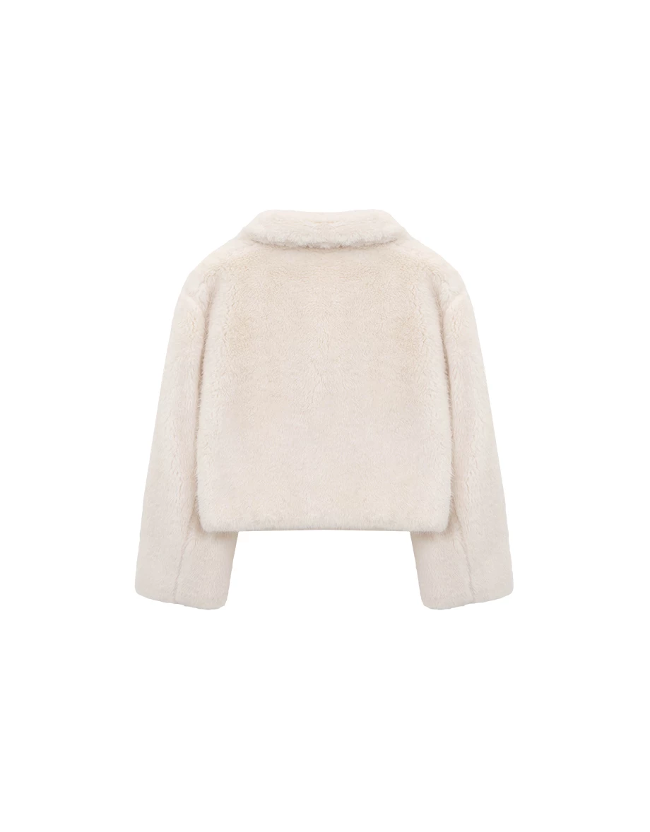 Classic Collar Cropped Faux Fur Jacket with Snap Button