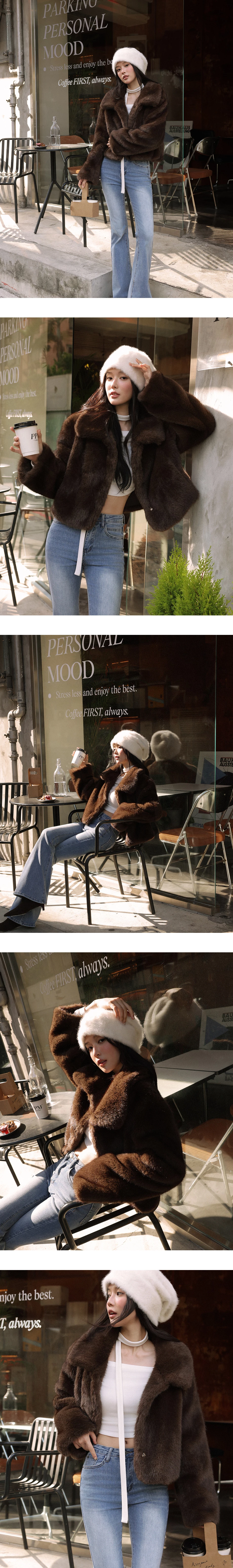 Classic Collar Cropped Faux Fur Jacket with Snap Button
