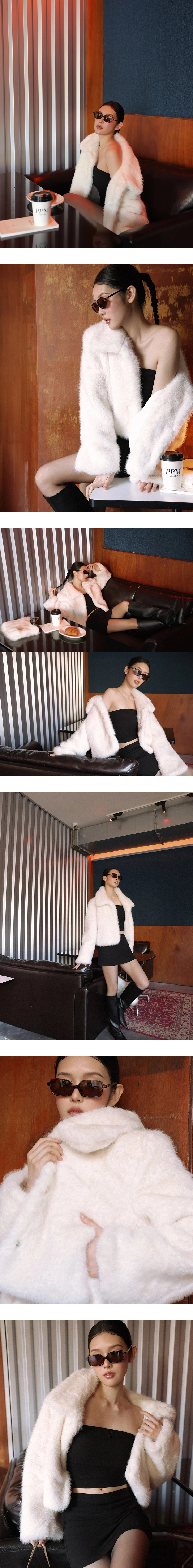 Classic Collar Cropped Faux Fur Jacket with Snap Button