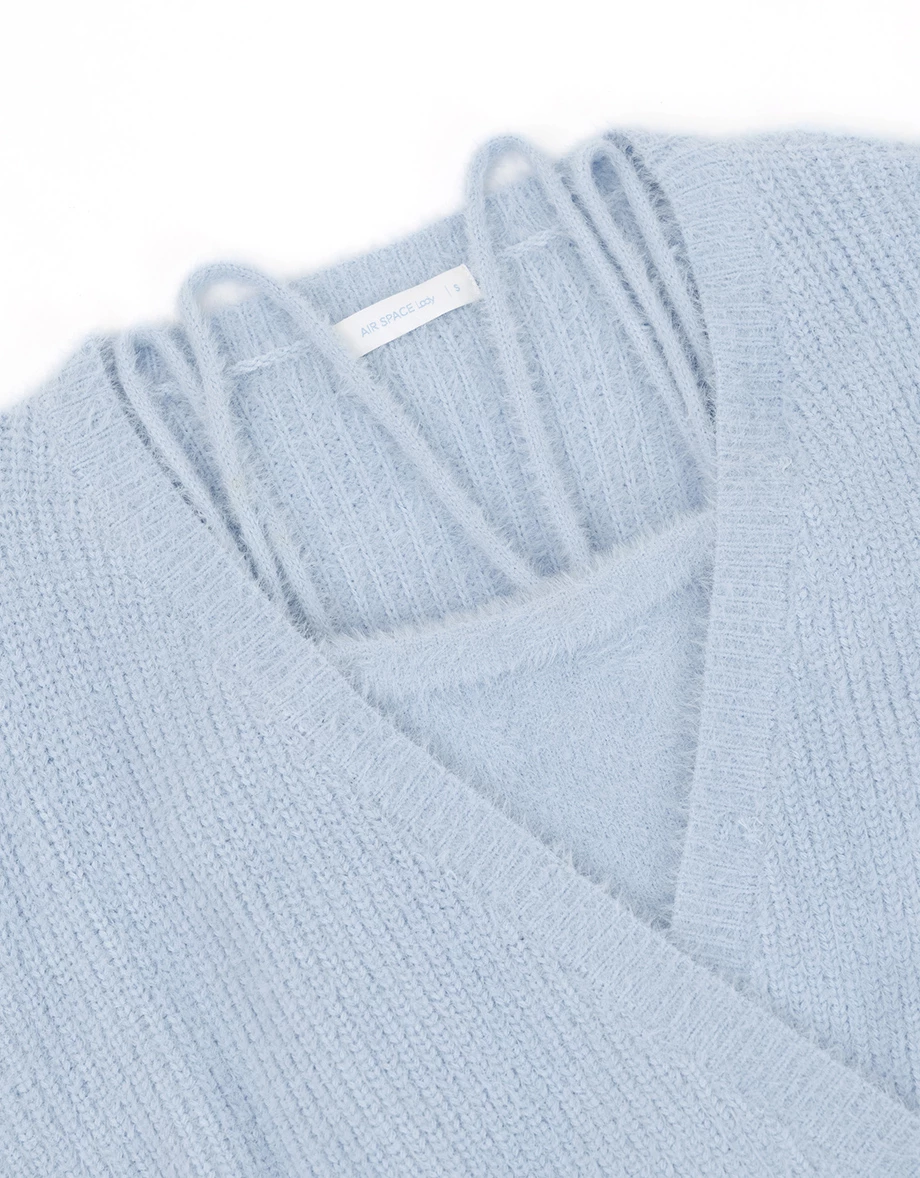 Fluffy Long Sleeve Wrap Top and Inner Strappy Camisole Set Wear