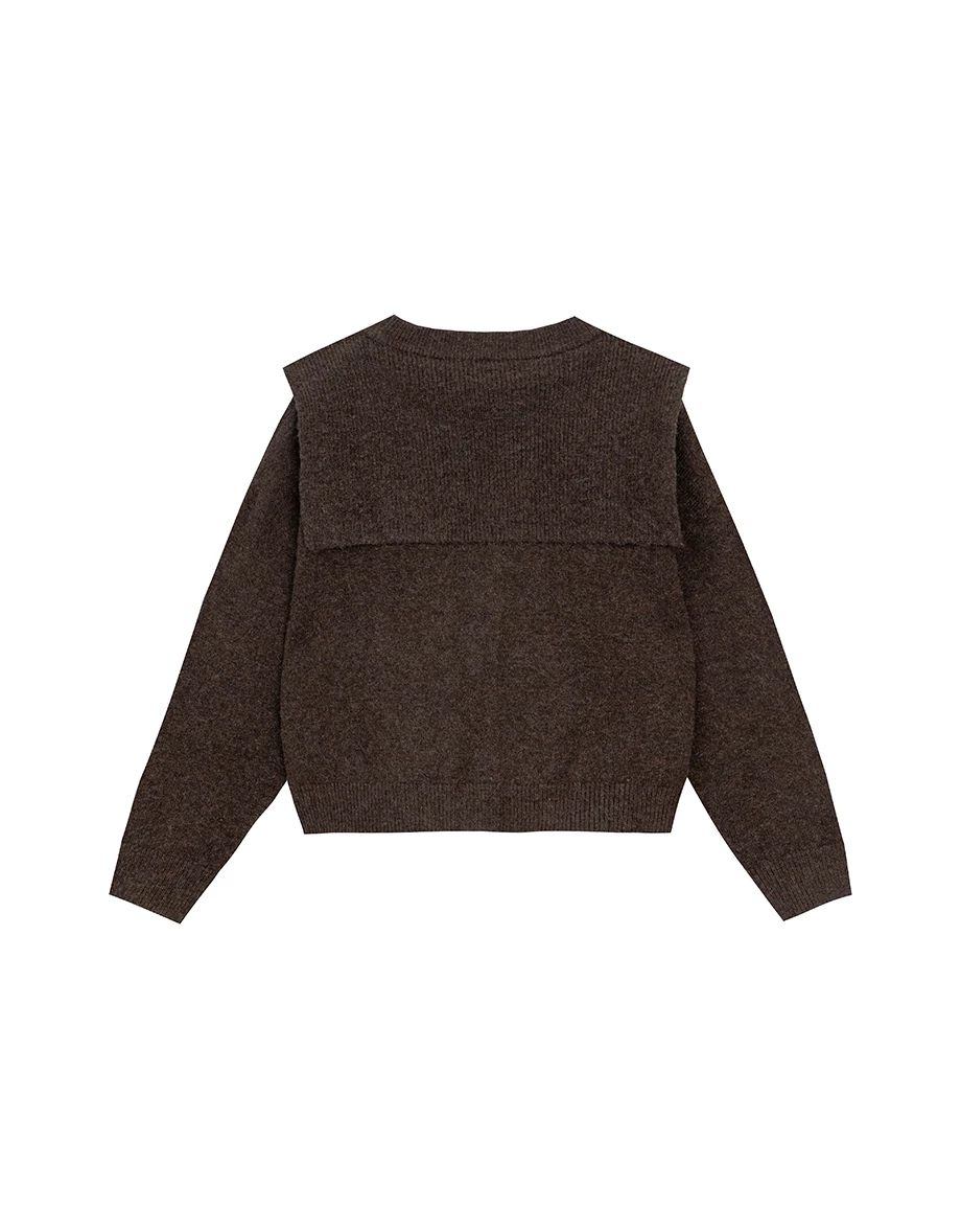 【Ling Cheng Design】Soft Knit Sailor Collar Knit Cardigan with Patch Pockets