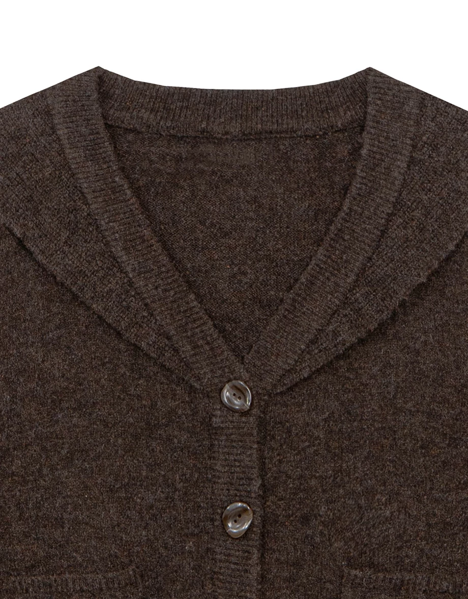 【Ling Cheng Design】Soft Knit Sailor Collar Knit Cardigan with Patch Pockets