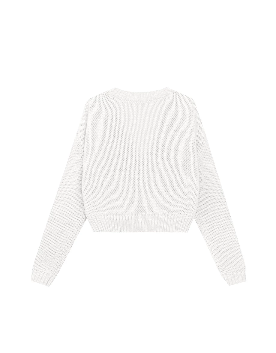 【Ling Cheng Design】Wool Blend V neck Flower Embroidered Button Cardigan