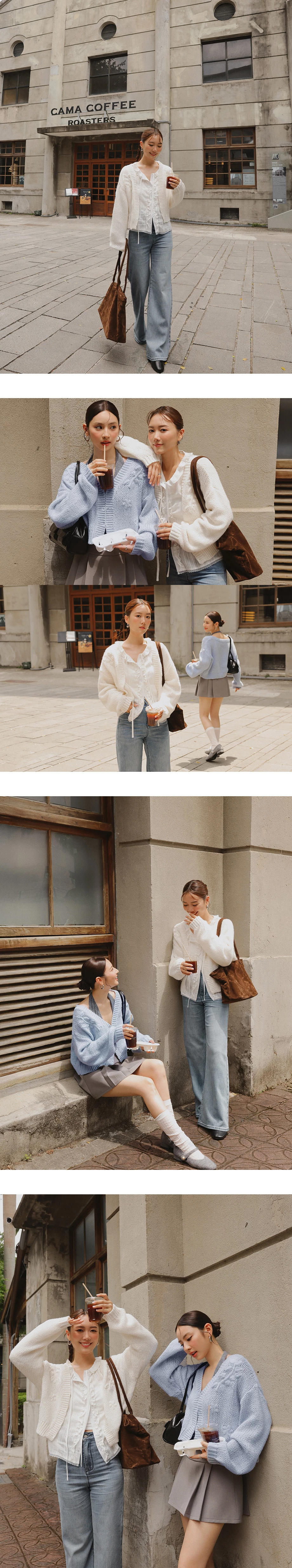【Ling Cheng Design】Wool Blend V neck Flower Embroidered Button Cardigan